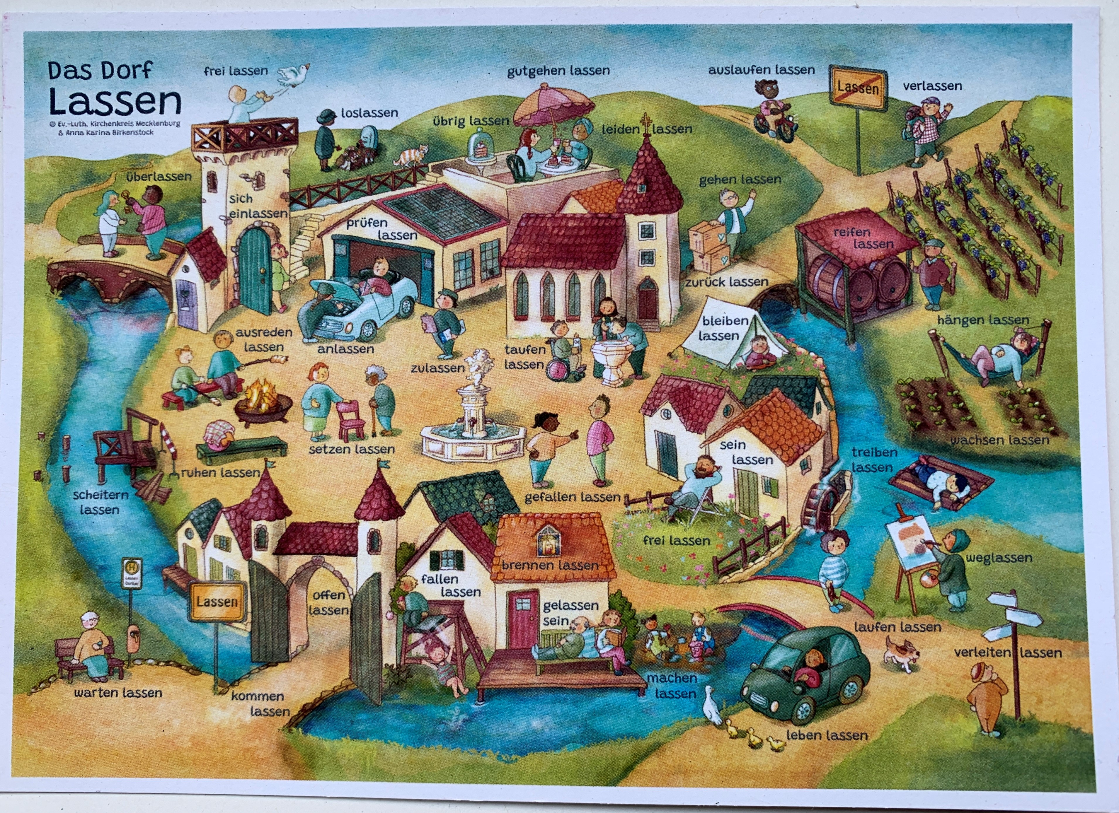 2teiliges Set - Das Dorf Lassen  / Wimmelbild (DIN A1) und Postkartensatz